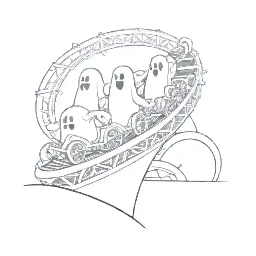 cartoon ghosts on an roller coaster simple tattoo design idea