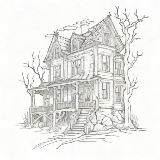 haunted house rail ride tattoo design idea