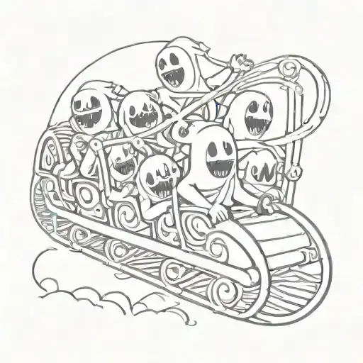 cartoon ghosts on roller coaster ride tattoo design idea