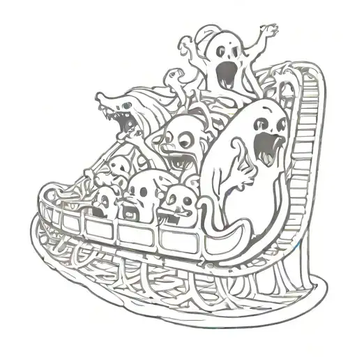 cartoon ghosts on a roller coaster realistic  tattoo design idea
