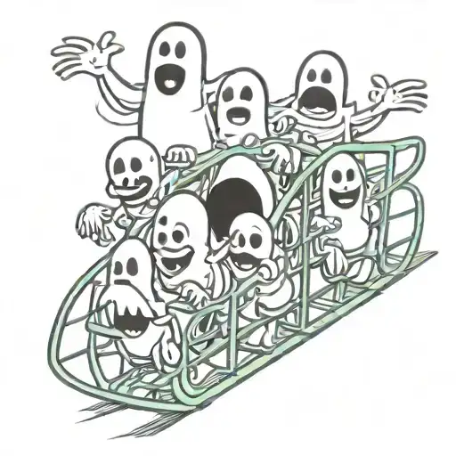 cartoon ghosts on an roller coaster tattoo design idea