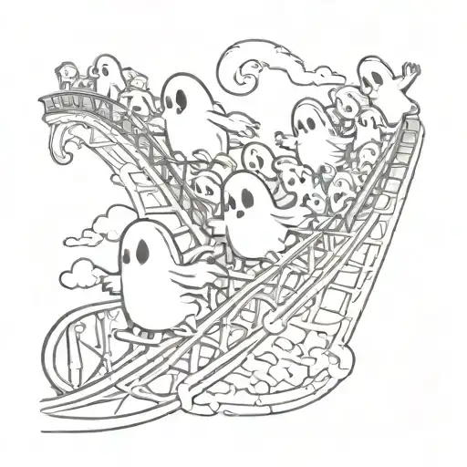 cartoon ghosts on an roller coaster simple tattoo design idea