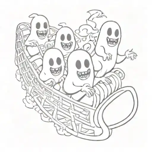 cartoon ghosts on a roller coaster ride tattoo design idea