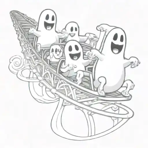 cartoon ghosts on a roller coaster realistic  tattoo design idea