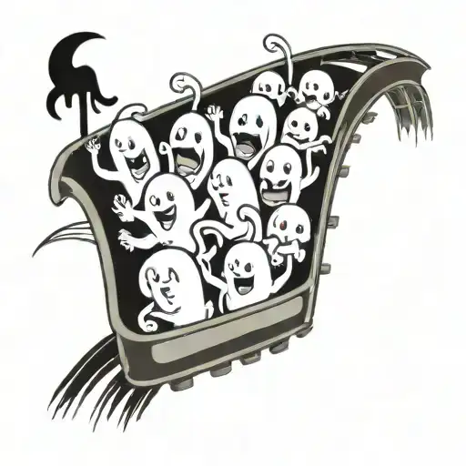 cartoon ghosts on an roller coaster tattoo design idea