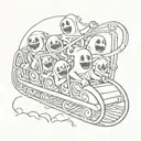 cartoon ghosts on roller coaster ride tattoo design idea