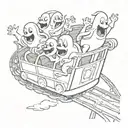 cartoon ghosts on roller coaster ride tattoo design idea