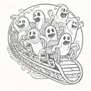 cartoon ghosts on roller coaster ride tattoo design idea