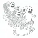 cartoon ghosts on a roller coaster realistic  tattoo design idea