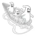 cartoon ghosts on a roller coaster realistic  tattoo design idea