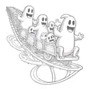 cartoon ghosts on a roller coaster realistic  tattoo design idea