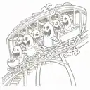 cartoon ghosts on an ghost train roller coaster tattoo design idea