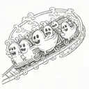 cartoon ghosts on an ghost train roller coaster tattoo design idea