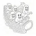 cartoon ghosts on a roller coaster ride tattoo design idea
