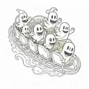 cartoon ghosts on a roller coaster ride tattoo design idea
