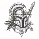 spartan helmet, shield and two spears. under the tattoo its written tribe tattoo design idea