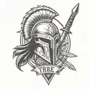 spartan helmet, shield and two spears. under the tattoo its written tribe tattoo design idea