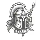 spartan helmet, shield and two spears. under the tattoo its written tribe tattoo design idea
