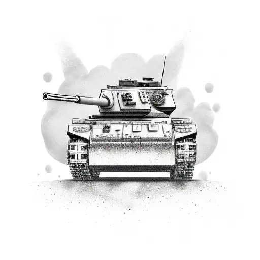 A new-school tattoo of a military tank surrounded by pandas tattoo design idea