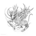 A mythical creature made up of different animal parts engaged in a car race tattoo design idea