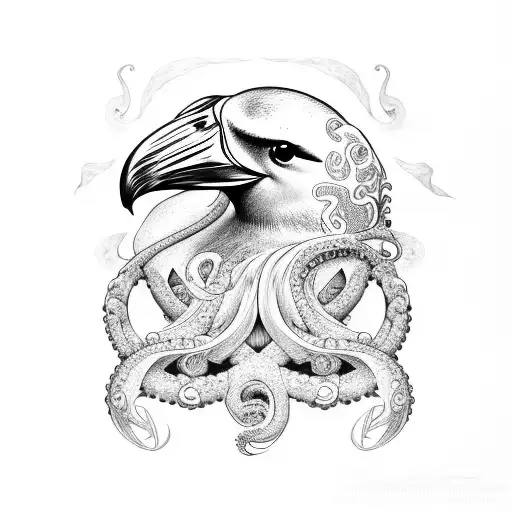 Albatross with octopus tattoo design idea