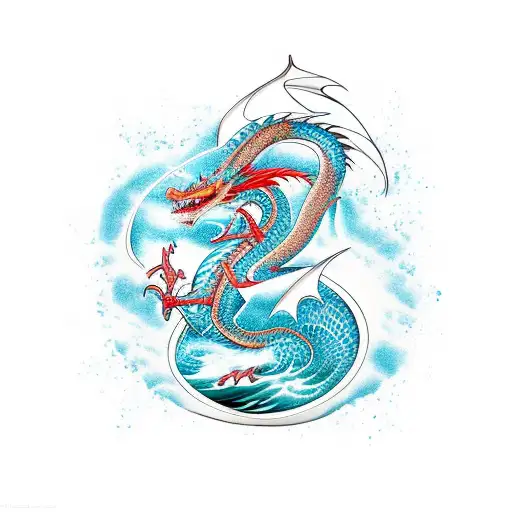 dragon water surfboard  tattoo design idea