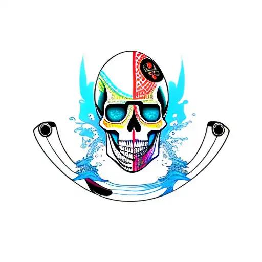 skull paddle water surfboard  tattoo design idea