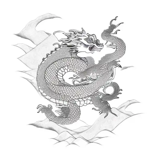 mt Fuji, cherry blossoms, golden dragon, turtle, tsunami tattoo design idea