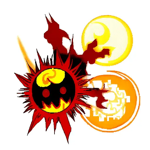 Sun and Moon burning in hell with satan tattoo design idea
