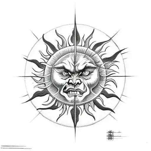 Sun and Moon burning in hell with satan tattoo design idea