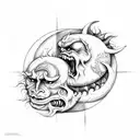 Sun and Moon burning in hell with satan tattoo design idea