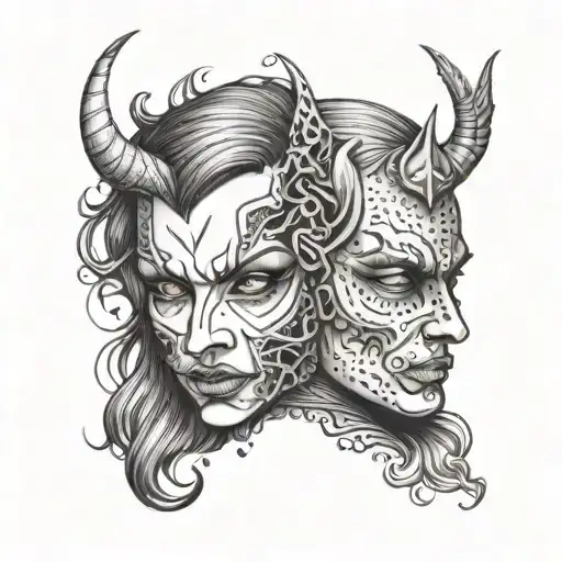 half devil half angel face  tattoo design idea