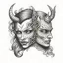 half devil half angel face  tattoo design idea