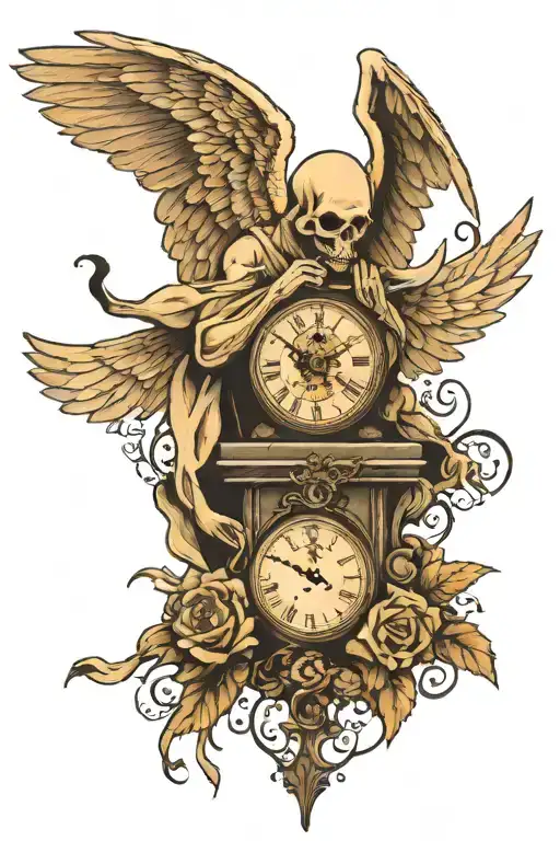 angel of death with clock tattoo design idea