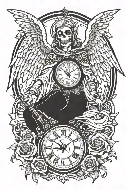 angel of death with clock tattoo design idea