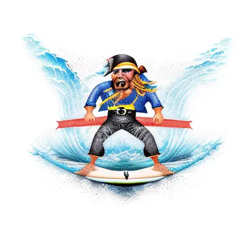 surfing pirate tattoo design idea