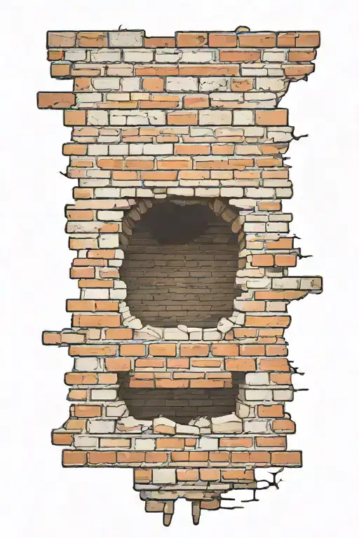 brick wall with a hole in the center where it says: never been regular tattoo design idea