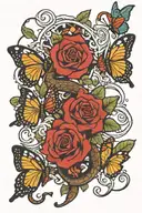 small snake and butterfly  tattoo design idea