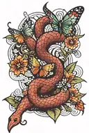 small snake and butterfly  tattoo design idea