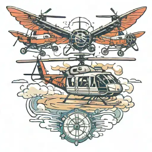 two helicopters and one aeroplane tattoo design idea