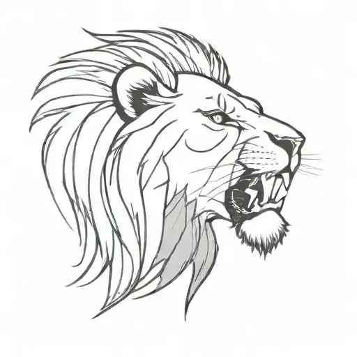 Tattoo of a lion, black and white, showing its teeth, a little angry, white background, perfect for a tattoo, white back tattoo design idea