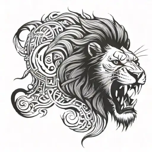Tattoo of a lion, black and white, showing its teeth, a little angry, white background, perfect for a tattoo, white bac. tattoo design idea