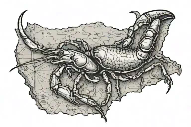 Outline of Mississippi with a crawfish in the middle tattoo design idea