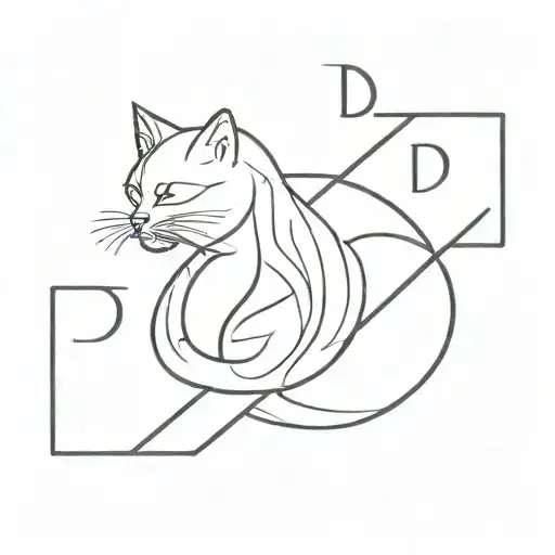 letter D and cat silhouette tattoo design idea