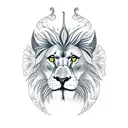 cardinal on a branch with shamrocks on branches with a background of a lion on a cliff over a cheetah, elephant and wolf tattoo design idea