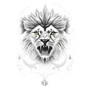 cardinal on a branch with shamrocks on branches with a background of a lion on a cliff over a cheetah, elephant and wolf tattoo design idea