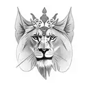 cardinal on a branch with shamrocks on branches with a background of a lion on a cliff over a cheetah, elephant and wolf tattoo design idea