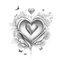 heartbeat with heart in the middle surrounded by roses and butterflies tattoo design idea