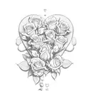 heartbeat with heart in the middle surrounded by roses and butterflies tattoo design idea