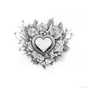 heartbeat with heart in the middle surrounded by roses and butterflies tattoo design idea